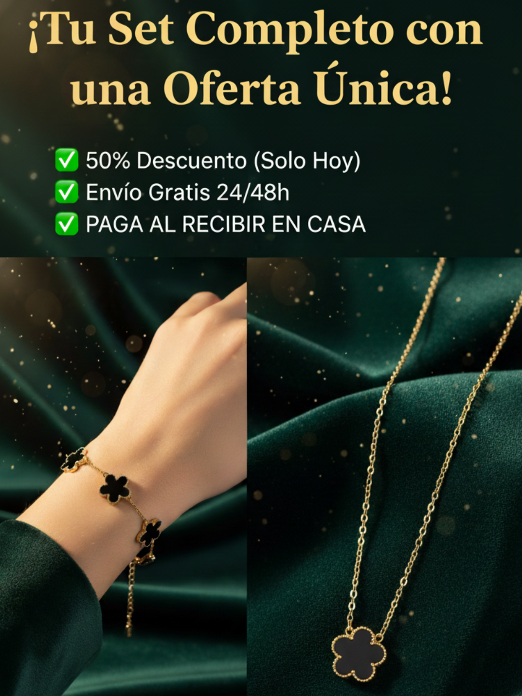 FORTUNA™ - Set de Joyas de Trébol de 5 Hojas (Negro y Oro)