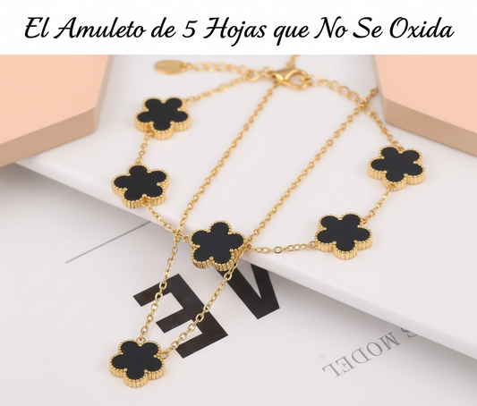 FORTUNA™ - Set de Joyas de Trébol de 5 Hojas (Negro y Oro)