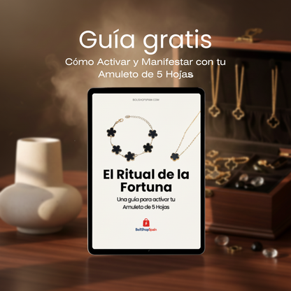 FORTUNA™ 🍀 - Set de Joyas de Trébol de 5 Hojas (Negro y Oro) + 📘 Mini Guía GRATIS para activar tu Amuleto